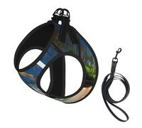 Tropical Palm Tree Hawaii Beach Print Soft Mesh Dog Harness and Leash Set Pet Puppy Cat Comfort Padded Vest No Pull Harnesses