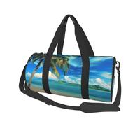 Tropical Palm Tree Hawaii Beach Print Travel Duffel Bag Large Foldable Round Travel Carry on Bag with Adjustable Shoulder Strap for Weekender Overnight Flight Hospital Sports