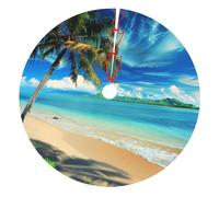 Tropical Palm Tree Hawaii Beach Printed Christmas Tree Skirt 36 inch, Double Layers Xmas Tree Skirts Base Floor Mat for Holiday Party Decoration Ornaments