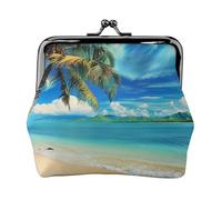 Tropical Palm Tree Hawaii Beach Printed Kiss-lock Coin Purse Wallet - Leather Mini Change Pouch Holder for Men Women