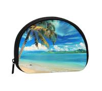 Tropical Palm Tree Hawaii Beach Printed Mini Coin Pouch, Shell Shape Zip Around Wallet, Small Zipper Pouch for Cash, Cards, Keys, Lipstick, Storage Pouch, Travel Organizer
