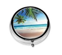 Tropical Palm Tree Hawaii Beach This Small, Printed, Round Pill Box is a Portable Pill and Vitamin Organizer Perfect for Pockets, Purses, and Travel.