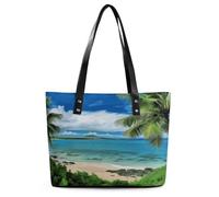 Tropical Palm Tree Hawaii Beach Tote Bag for Women Large Capacity Leather Handbags with Zipper Fashion Travel Shoulder Bags Casual Hobo Bag Lightweight Leather Purse for Work Travel Shopping