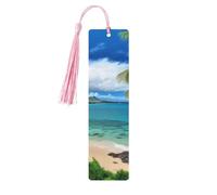 Tropical Palm Tree Hawaii Beach Wood Bookmark for Book Lovers Birthday Teachers Gift, Handmade Craft Book Marks Ornaments with Tassel Exquisite Reading Page Markers for Men Women