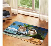 Tropical Palm Tree Hawaii Beachprint Pet Absorbent Leather Tablecloth,Wipe Clean Quick Dry,Food Mat For Small Animals
