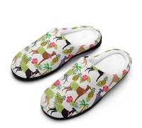 Tropical Palm Tree Hula Dancer Dog Greyhound Pattern Men's House Slippers Indoor Outdoor Slip On Shoes with Rubber Sole 9-10（42-43）