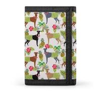 Tropical Palm Tree Hula Dancer Dog Greyhound Pattern Men's Trifold Wallet Slim Minimalist ID Credit Holder