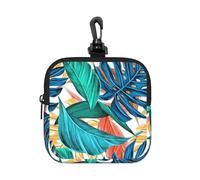 Tropical Palm Tree Leaf Square Zipper Pouch with All-Over Print,Waterproof Small Organizer Bag, Lightweight Durable for Coins,Cards, Keys for Travel Daily Use
