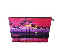 Tropical Palm Tree Leather Travel Toiletry Bag, Makeup Cosmetic Pouch with All-Over Print,Leather Material,Water-Resistant,Large Capacity Organizer for Women Men