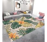 Tropical Palm Tree Leaves Area Rug - 160x230 Cm Rugs - Summer Jungle Turtleback Banana Leaf Pattern Rug Cozy Low Pile Thin Printed Carpet, Easy Clean Durable Washable Carpets for Family Bedroom Sofa