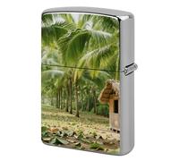 Tropical Palm Tree Lighter Case Metal Double-Sided Lighter Cover Pocket Lighters Sleeve Windproof Lighters Accessories for Men Women