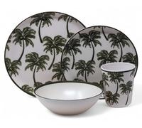 Tropical Palm Tree Melamine Outdoor Dining Picnic 16 Piece Set - Dark Green
