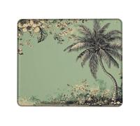 Tropical Palm Tree Mouse Pad, Vintage Floral Design on Soft Green Background, Non-Slip Gaming Pad for Home and Office Usage, Machine Washable Square 8x10 Inch