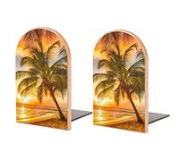 Tropical Palm Tree On Ocean Beach at Sunset Book Shelf Holder, Bookends Book Stand for School Home Office Desks Library Books Movies DVDs Files Magazines S