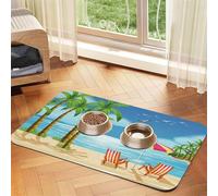 Tropical Palm Tree Patterned Pet Feeding Mat with Water-Absorbing PU Top & Rubber Base - Anti-Slip Dog Cat Food Mat for Cats, Dogs & Pets, 40x60cm