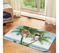 Tropical Palm Tree Pet Feeding Mat Absorbent Pu Leather Dog Cat Food Mats Contain Spills Protects Floors, Anti-Slip Rubber Backing Dog Bowl Mats Easy Clean Pet Placemats 30x45cm