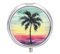 Tropical Palm Tree Pill Case with 3 Compartments - Portable Travel Pill Organizer for Purse, Easy-Open Button Design, Small Round Pillbox Vitamin Holder Organizer for Women Men