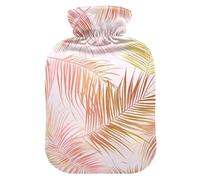 Tropical Palm Tree Pink and Gold Leaves hot Water Bottles with Soft Cover, 2L hotwater Bag for ( Scenario), Neck and Shoulder Pain Relief, compresas calientes para el vientre