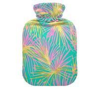 Tropical Palm Tree Pink and Gold Leaves hot Water Bottles with Soft Cover, 2L Warm Compress for Hot and Cold Therapies, Period Cramps