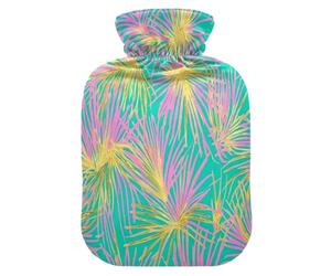 Tropical Palm Tree Pink and Gold Leaves Water Bottle for hot Water with Soft Cover 2L Bottle Bag for Neck and Shoulder Pain Relief Neck Shoulder Pain Relief
