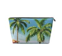 Tropical Palm Tree Print Makeup Bag, Small Travel Cosmetic Bag Toiletry Bag Portable Makeup Pouch with Gold Zipper for Women Girls