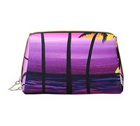 Tropical Palm Tree Printed Leather Makeup Bag for Women Girls - Portable Travel Cosmetic Organiser Toiletry Bag