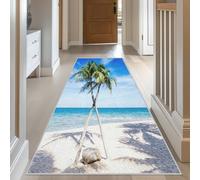 Tropical Palm Tree Runner Rug 60x240 cm, Ocean Sea Beach Runner Rugs for Hallway, Coast Washable Non Slip Long Carpet, Floor Mat, Kitchen Bedroom Living Room Hall Entrance Decor （r1x14）