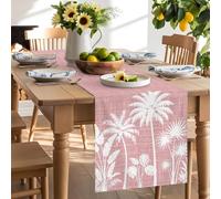 Tropical Palm Tree Silhouette Table Runner 120 Inches Long, Pink Linen Texture Background Washable Table Runners Heat-Insulation Kitchen Dining Table Decorations for Home Party Decor 13x120in