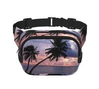 Tropical Palm Tree Square Double-Layer Waist Bag with All-Over Print,Durable Twill Fabric, Multi-Pocket Fanny Pack for Outdoor Sports Travel