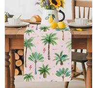 Tropical Palm Tree Table Runner 13x36 Inches Long Lightning Summer Forest Pink Boho Cotton Linen Table Runner Burlap Style for Dinner Table Party Decor Tabletop Decorations
