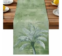 Tropical Palm Tree Table Runner, Coastal Vintage Beach Island Green Graffiti Botanical Cotton and Table Linen Runner for Kitchen Dining Home Decor for Party Festival Holiday Decoration Gift 18x72in