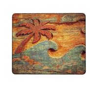 Tropical Palm Tree Waves Mouse Pad, Rustic Brown and Blue Beach Design Non-Slip Gaming Mousepad, Perfect for Summer at Home and Office Square 8x10 Inch