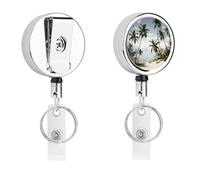 Tropical Palm Trees Badge Reel Retractable Stainless Steel Badge Clip with Lanyard Cute Badges Reel Holder Heavy-Duty Nurse Doctor Name Tag Badges Clip for Work