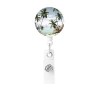 Tropical Palm Trees Badge Reels Retractable with Belt Clip, Lightweight Plastic Name Card Holder Retractable Keychain ID Badge Holder Funny Name Badge Clip for Work Nurse Gifts