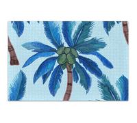 Tropical Palm Trees Blue Adults Jigsaw 500 Piece Puzzles Art Decor Painting Custom Unique Puzzle for Adults White Elephants Gifts, 20.5x14.9 Inch