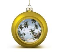 Tropical Palm Trees Christmas Ball Ornaments 1.6 Inch Golden Shatterproof Plastic Decorative Hanging Ornaments Festive Baubles Decorations Xmas Ornament for Tree Holiday Party Home Decor