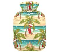 Tropical Palm Trees Christmas Lights Hot Water Bottles with Soft Cover Feet and Bed Warmer Hot Water Bag for Neck and Shoulder Pain Relief