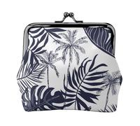 Tropical Palm Trees Leaves Silhouette Hawaiian, PU Leather Coin Purse, Small Wallets, Change Pouch with Kiss Lock Clasp Buckle, Change Purse