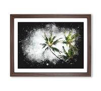 Tropical Palm Trees Paint Splash Modern Art Framed Print | A4 Walnut Framed Wall Art | Ready to Hang | Modern Floral Picture | Living Room Bedroom Lounge Office