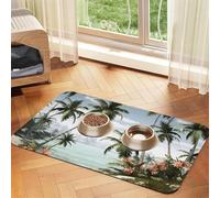 Tropical Palm Trees Pet Feeding Mat 40x60cm, Absorbent Dog Mat for Food and Water Bowl, PU Leather Cat Food Mat Waterproof Dog Bowl Mats Quick Dry Pet Placemats-No Stains