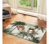 Tropical Palm Trees Pet Feeding Mat Absorbent Pu Leather Dog Cat Food Mats Contain Spills Protects Floors, Anti-Slip Rubber Backing Dog Bowl Mats Easy Clean Pet Placemats 30x45cm
