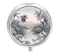 Tropical Palm Trees Pill Box, 3 Compartment Small Pill Case Waterproof Travel Pill Organizer for Pocket Or Purse Portable Mini Medicine Tablet Vitamin Holder Pill Case