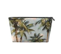 Tropical Palm Trees Print Makeup Bag, Small Travel Cosmetic Bag Toiletry Bag Portable Makeup Pouch with Silver Zipper for Women Girls