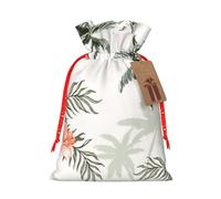 Tropical Palm Trees Printed Christmas Drawstring Bags with Red Christmas Ribbon - Reusable Burlap Drawstring Gift Pouches, M