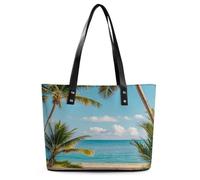 Tropical Palm Trees Tote Bag Large Soft Leather Purse with Zipper Lightweight Ladies Shoulder Handbag