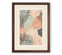 Tropical Palms in Teal Botanical Framed Wall Art Print A2 (59.4×42cm) Walnut, Wall Decor for Living Room, Bedroom, Office & Home, Ready to Hang, Art Gift