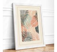 Tropical Palms in Teal Botanical Framed Wall Art Print A2 (59.4×42cm) White, Wall Decor for Living Room, Bedroom, Office & Home, Ready to Hang, Art Gift