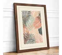 Tropical Palms in Teal Botanical Framed Wall Art Print A3 (42×29.7cm) Walnut, Wall Decor for Living Room, Bedroom, Office & Home, Ready to Hang, Art Gift