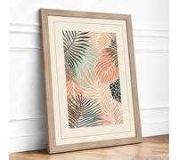 Tropical Palms in Teal Botanical Framed Wall Art Print A4 (29.7×21cm) Oak, Wall Decor for Living Room, Bedroom, Office & Home, Ready to Hang, Art Gift