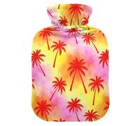 Tropical Palms Trees Yellow Print Hot Water Bottle with Cover for Pain Relief Heating Bottle for Headaches Back Pain, 2L